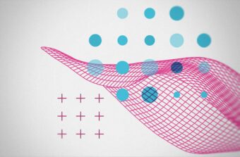 Abstract image of pink mesh with blue dots