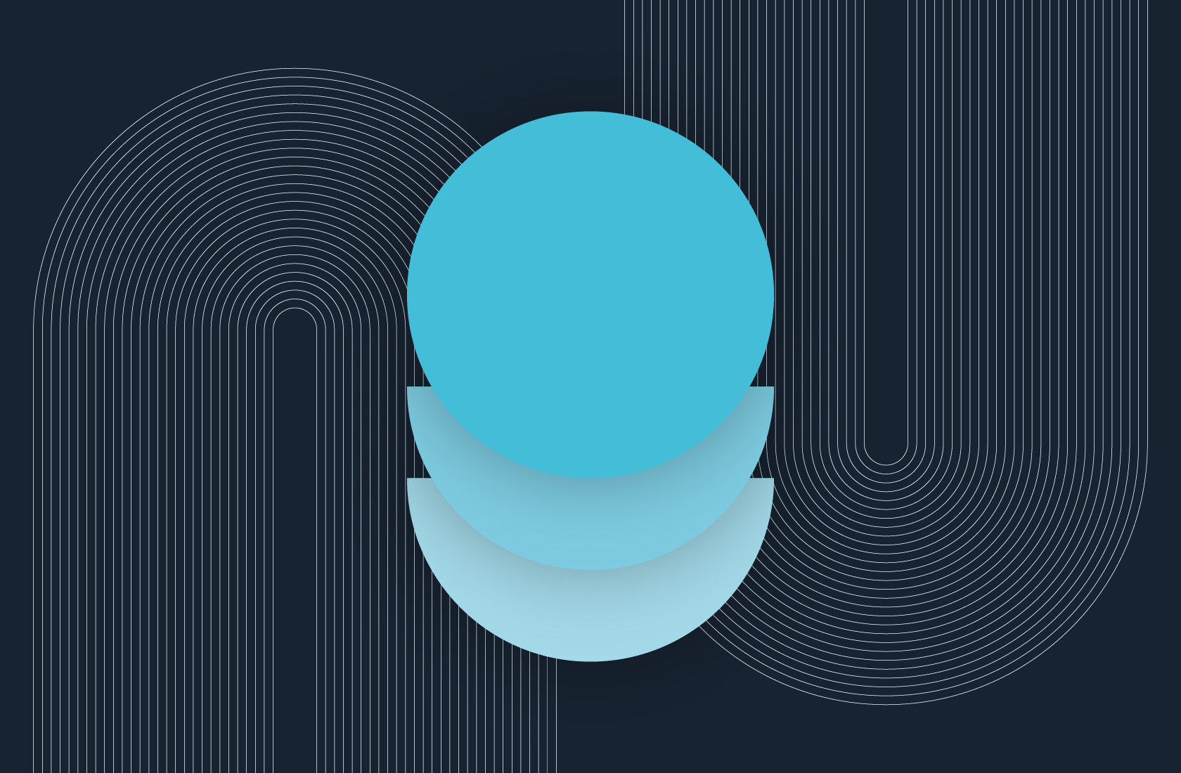 Abstract image of dark blue background with fading light blue circle and semi-circles in the Bauhaus style.